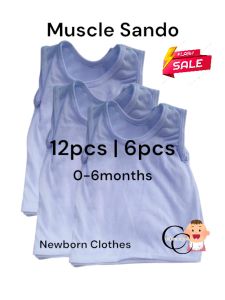 12pcs/6pcs Sando Muscle Plain White for baby boy Newborn Baby 0-6months