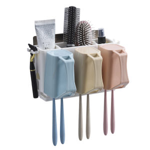 ชั้นวางของสำหรับห้องน้ำแบบติดผนังไม่ต้องเจาะ ชุดตั้งขวดแปรงสีฟัน ชุดติดกระดุมดูดสำหรับขวดแปรงสีฟัน จัดระเบียบของใช้ในห้องน้ำแบบสร้างสรรค์