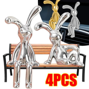 4PCS Car Electroplated Rabbit Decorations For Dashboard Center Console Display Car Interior Ornament Cartoon Animal Plating Rabbit