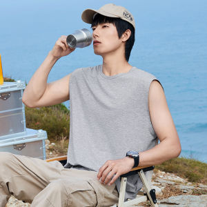 Cat Man Modal Ice Silk Cool Sleeveless Vest Mens Summer New Loose Large Size Shoulder Pad Breathable Top Moisture Wicking round Neck