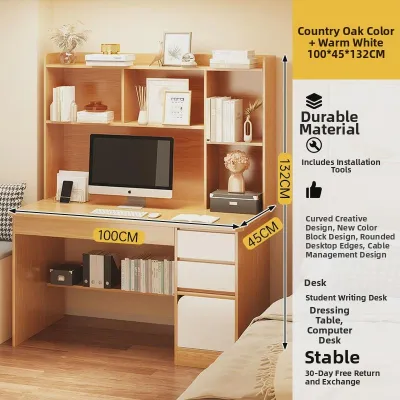 QIUZHISE | Dedicated Study Desk Bookshelf Computer Table Chairs Set