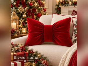 LL Blessé Home Festive Velvet Bow Cushion Cover 450mm*450mm for Christmas Decor