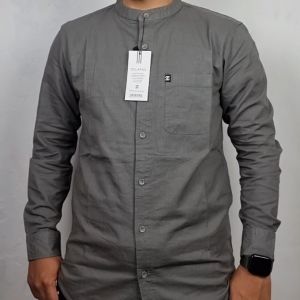 Kemko Dewasa ZILAND: Kemeja Koko Pria Lengan Panjang Katun Polos Abu Tua