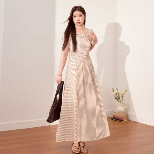 Plus Size Dress Striped V-Neck Slimming Long For Summer