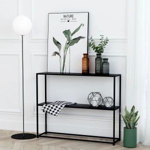 2-Tier Metal Display Rack Open Storage Shelf Minimalist Freestanding Bookshelf Decorative Organizer for Living Room Entrance Sofa Side