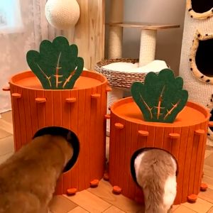 PetStern บ้านแมว หลุมแมว อุโมงค์แครอท กันรอยขีดข่วน และ ทนทานต่อการสึกหรอ รังแมว 2 ชั้น ทำจากผ้าสักหลาด Cat Nest