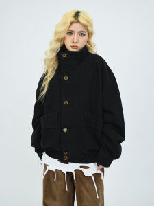 OV Original American Retro Style Jacket with Big Pockets Heavyweight Washed Stand Collar Loose Fit for Men And Women