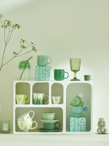  Green Ceramic Mugs Design Sense Oats Breakfast Coffee Cups Womens Home Use Tea Cups Floral Pattern European Style
