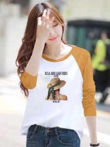 Cotton round Neck Long Sleeves T-Shirt Womens Spring & Fall K-style Loose Plus Size Raglan Sleeve Western Style Shirt Patchwork Top Ins