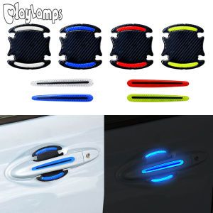 4PCS Car Reflective tape Strips Carbon fiber Car Sticker Door handle Sticker Decal Warning Reflective Strips Auto Accessories