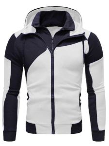 Mens Casual Double Zipper Hooded Splice Fleece Jacket Skiing Sport Outdoor Clothing Stand Collar Zipper Coat Male Outerwear