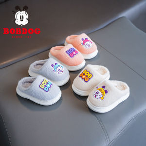 Bobdog Fleece Lined Cotton Slippers for Boys Baby Indoor Shoes Autumn Winter Style Casual Fabric up All Stage Children