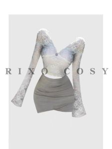 Rixo Cosy Pure Desire Spicy Girl V-neck Lace Base Top Womens Spring Irregular Wrap-around Skirt Set Korean Style Slim Fit Casual Fashion