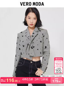 เสื้อสูทผู้หญิง Vero Moda ฤดูใบไม้ร่วง/ฤดูหนาว เสื้อคลุมกันหนาวแขนสั้น ลายหมากรุก 9 ชิ้น สไตล์ยูนิเซ็กซ์ ทรงหลวม