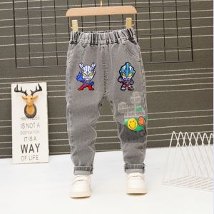 Korean Style Baby Boys Jeans Spring Autumn Fashion Long Trousers Cotton Denim Non-Fleece Casual Mid-Waist Elastic Waistband
