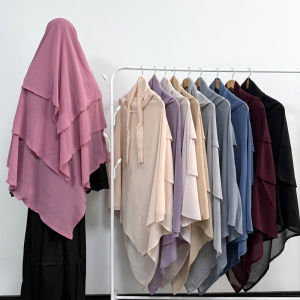 Jifang Loriya Three-Layer Plain Chiffon Large Hijab Instant with Strap Binding Tape Ruffles Muslim Hijabs Viral Tudung Sarung FX08