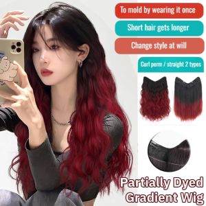 Long Straight Dyed Wig Female Hair Extensions Pieces Gradient Color Hair Wig Full Wig Natural Realistic Wig 渐变假发