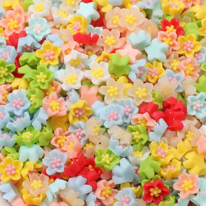 50Pcs 6/7mm Mixed No-Hole Resin Mini Flower Cabochonsfor DIY Sewing Garment Hat Decoration Fabric Hair Accessory Craft Materials