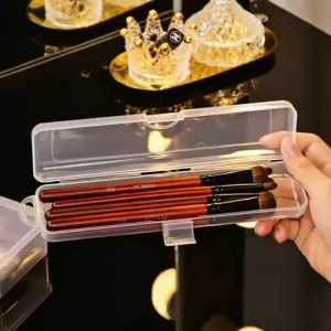 กล่องเก็บของพลาสติก Kuas Rias แบบพกพาโปร่งใสกล่องเก็บของกันฝุ่นกันน้ำที่เก็บแปรง Kuas Rias ดินสอแต่งหน้า