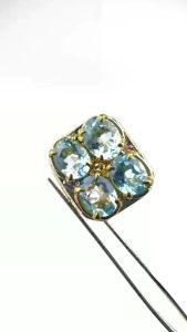 Cincin Swiss Blue Topaz Natural Batu Permata Cutting Stempel Free Memo