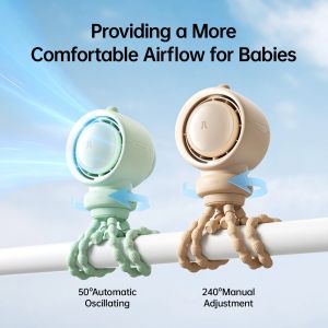 JISULIFE Portable Baby Stroller FanAir Purify Turbo TechNature WindLED Light5000mAhFood-Grade Silicone BracketCrib Fan