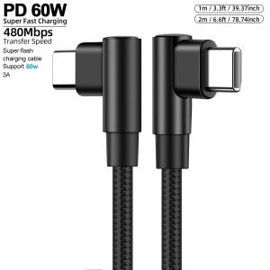 LAIHONEN 60W Dual L-Shape USB-C to C Cable Nylon Braided Soft Tangle-Resistant 480Mbps For All USB-C Phones Tablets Laptops