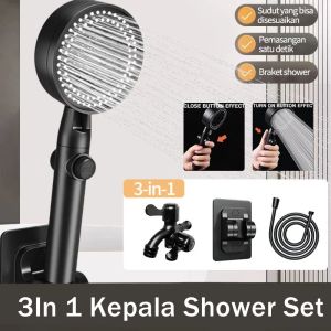 Kepala Shower Set 3In 1 Head Shower Tekanan Tinggi Hitam Premium 5 Mode Dapat Disesuaikan
