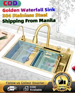 Kitchen Sink Golden Sink SUS304 Stainless Steel Raindance Waterfall Sink Large Single Sink Thickened