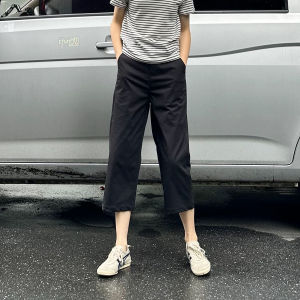 New Hand-Ironed Pants Straight Leg Seven-Foot White Womens Simple Slimming Casual Trousers Non-Wrinkle Polyester Fiber