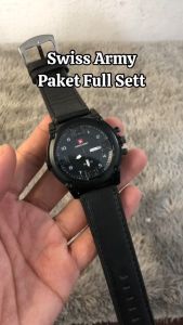 Jam Tangan Pria Swiss Army Premium - Tali Kulit - Tahan Air - Tanggal Hari Aktif - Paket 1 Sett Free Box Free Baterai Cadangan Free 1 Tali Rubber - BISA COD - BEST SELLER