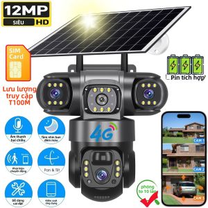 Camera IP 4G Năng Lượng Mặt Trời 12MP Ống Kính Ba Chiều Độ Nét Cao 6K Màn Hình 3 Inch Tầm Nhìn Ban Đêm Xoay PTZ Giám Sát An Ninh Với Khe Cắm Thẻ SIM