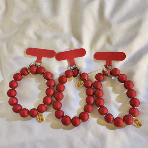 Vòng Tay Hạt Thủ Công Ngắn Màu Đỏ Phong Cách Cổ Điển Năm Mới Vỏ Điện Thoại Di Động May Mắn Vòng Tay Khóa Chìa Khóa Dây Đeo Túi Xách Chống Thất Lạc