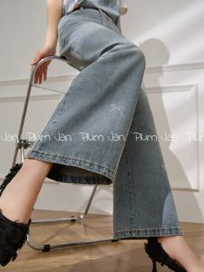 PlumJan | Quần Jeans Dây Đơn Giản Cao Waist Slimming Màu Xanh