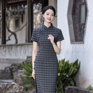 Summer Young Womens New Chinese Style Red Checkered Cheongsam