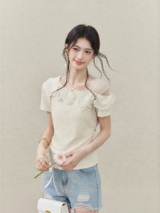 OUYANGXI | Áo Thun Nữ Dễ Thương Không Tay Hở Vai
