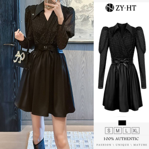 ZYHT EraVogue Womens New Slim Black Long Sleeve A-Line Dresses Banquet Evening Gowns Formal Event Party Dresses 40603