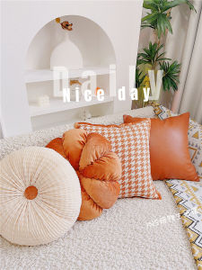 INS Accessible Luxury Wool-like Orange Cushion Model Room Houndstooth Pillow Cover Modern Minimalist Sofa Living Room Pillows