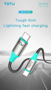 TOTU Data Cable CB21CC Kabel Charger Type C To Type C 60W 6A Braided 1.2 m