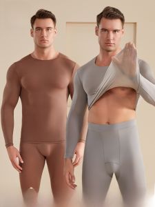 Miiow | Mens Warm Underwear Set Round Neck Antibacterial Base Layer Shirt Long Pants Lightweight Comfortable Breathable Nylon Fabric
