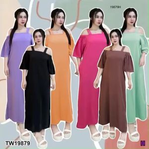 TW19879  เดรสยาวเปิดไหล่แขนสั้น 14317