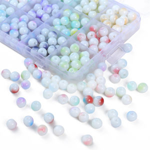 50pcs 8mm Glass Porcelain White Two-Color Gradient Color Round Beads For DIY Jewelry Making