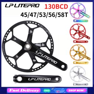 Litepro lipat basikal berwarna-warni engkol aluminium aloi 170mm berongga bertupadu MTB gunung basikal BCD 130 Crankset plat plat gigi 45T 47T 53T 56T 58T bahagian basikal cakera SP8 412