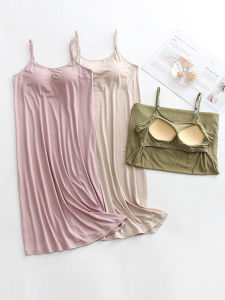 Slip Nightdress Summer Womens Modal Homewear Cup with Bra Pad One-Piece Loose Pajamas Dress Can Be Outwear