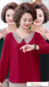Áo trung niên nữ big size dáng suông cổ phối ren GLA318 Cuocsongvang