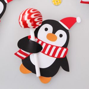5Packs Christmas Candy Gift Wrap Christmas Lollipop Paper Card Holder Santa Penguin Candy Gift Wrap New Year Party Supplies