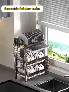 【Daily Suki Store】2/3-Tier Kitchen Dish Rack with Drip Tray-Stainless Steel Dish Drainer & Cutlery Holder | Space-Saving Sink Organizer For Sink Countertop