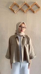 KEMEJA WANITA CROP SAKU2 DEWASA JUMBO OVERSIZE