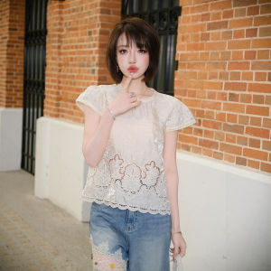 MIUCO | Áo Thun Hàn Quốc Đẹp Duyên Dáng Voan Retro Thêu