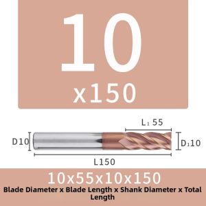 55 Degree Tungsten Steel Coated Extended End Mill 4 Flutes