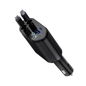 【Vktech】Retractable Car Charger Fast Car Phone Charger Digital Display Super Fast Car Phone Charger for IPhone/Huawei【1-3 days Delivery】